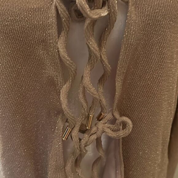 Andie Swim Women's Size S Long Sleeve Tie Up Gold Sparkle Top Resortwear Coverup - Picture 6 of 6